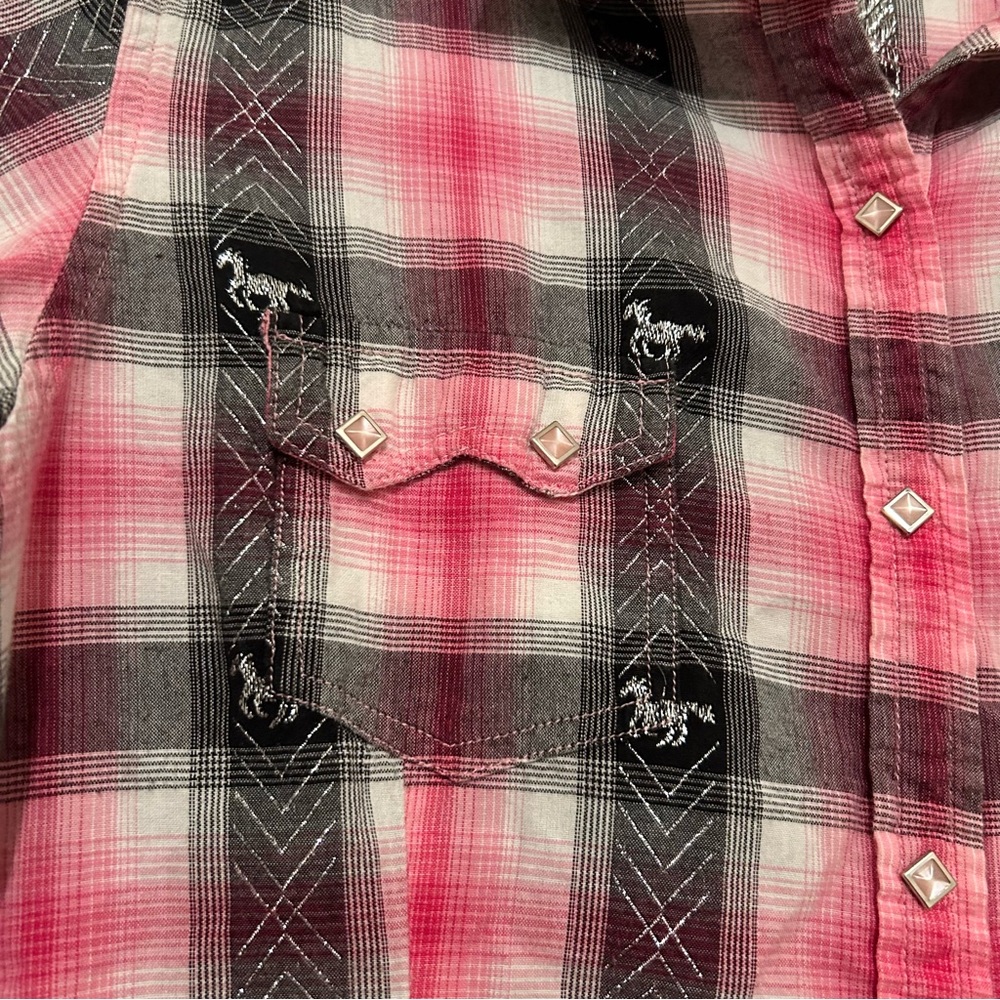 Panhandle Slim Women’s Pink Plaid Western Shirt Pearl Snaps Cowgirl Horse Boho M - Picture 9 of 9